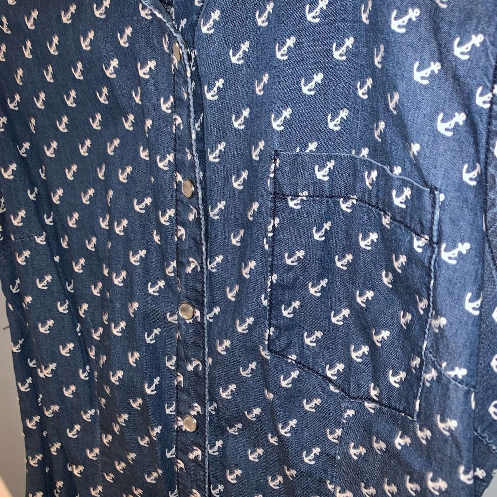 Jean Material w/ White Anchors Button Up Tank Top
